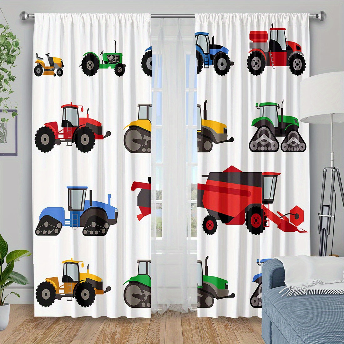 Cartoon Tractor Curtain Colorf - Agriculture Farming Vehicles ulasan dan harga