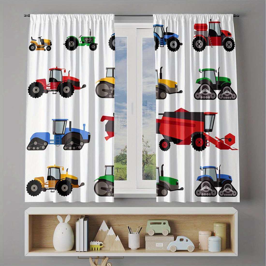 Cartoon Tractor Curtain Colorf - Agriculture Farming Vehicles ulasan dan harga